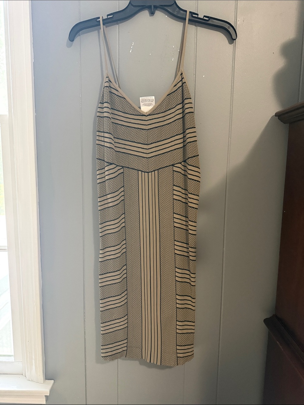 BCBGMaxAzria Beige & Black Striped Spaghetti Strap  Mini Dress s/m/l